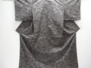 未使用品　青海波に草花模様織出し手織り紬着物